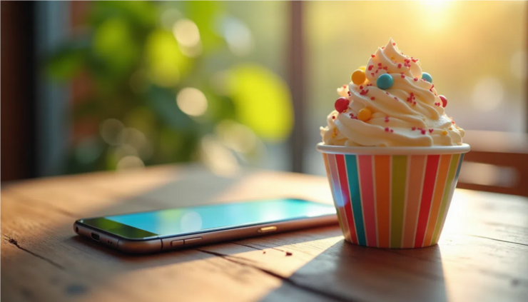 Symbolbild Handy neben Eisbecher KI-erstellt